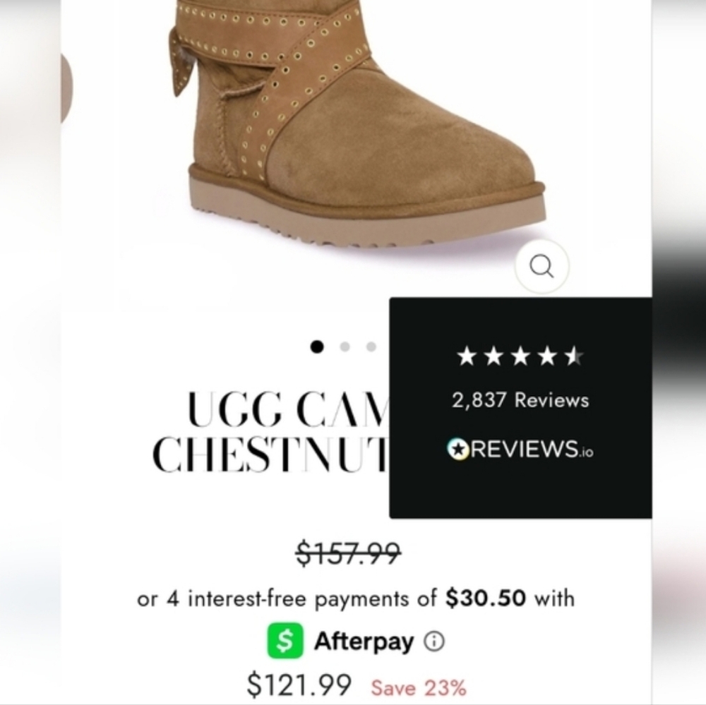 UGG Shearling Cameron Grommet Bow Chestnut Brown 6in Ankle Boot Winter Woman 9 - Picture 4 of 12